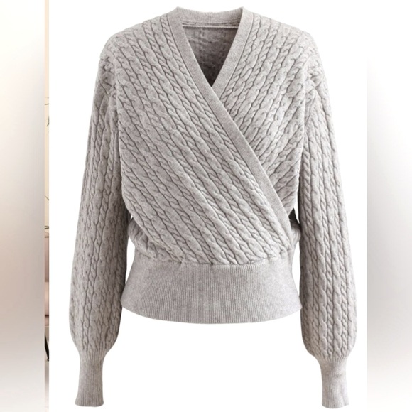Wrap Front Gray Sweater Size S/M - Picture 2 of 5